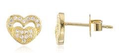 Two Year Warranty Gold Overlay Mini Hearts Stud Earrings With Cubic Zirconia Stones
