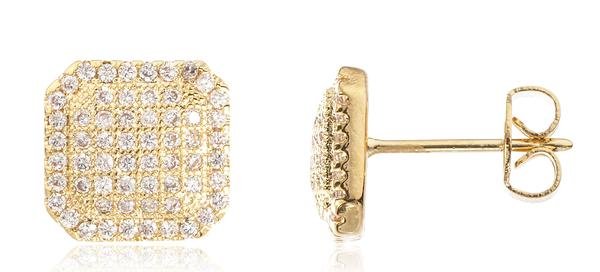 Two Year Warranty Gold Overlay Mini Square Stud Earrings With Cubic Zirconia Stones
